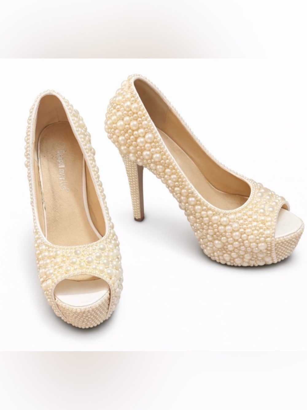 Cape Myrtle Pearl Bridal Wedding Peep Toe Platform Heels EU 39